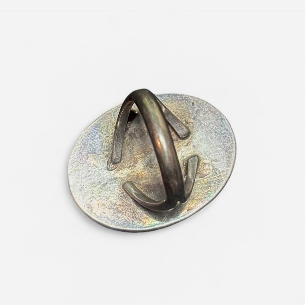 70s Vtg Native Statement Abalone, Mother of Pearl Ring w/Sterling Rope Frame - Picture 6 of 8